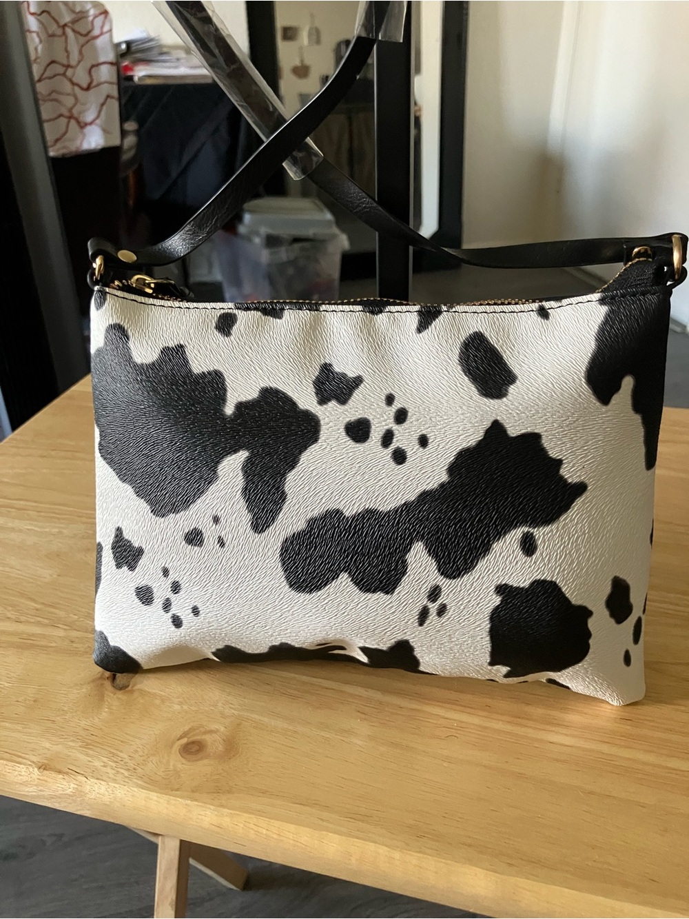 SHEIN Black and White Cow Print Crossbody Bag